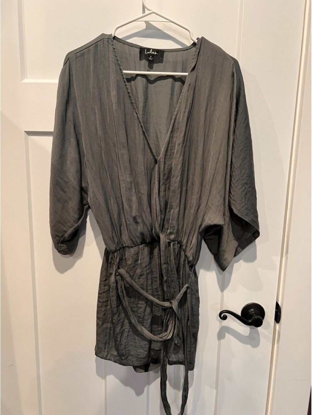 Lulus Womens S Gray Surplice Wrap Dolman Sleeve Romper Stretchy
